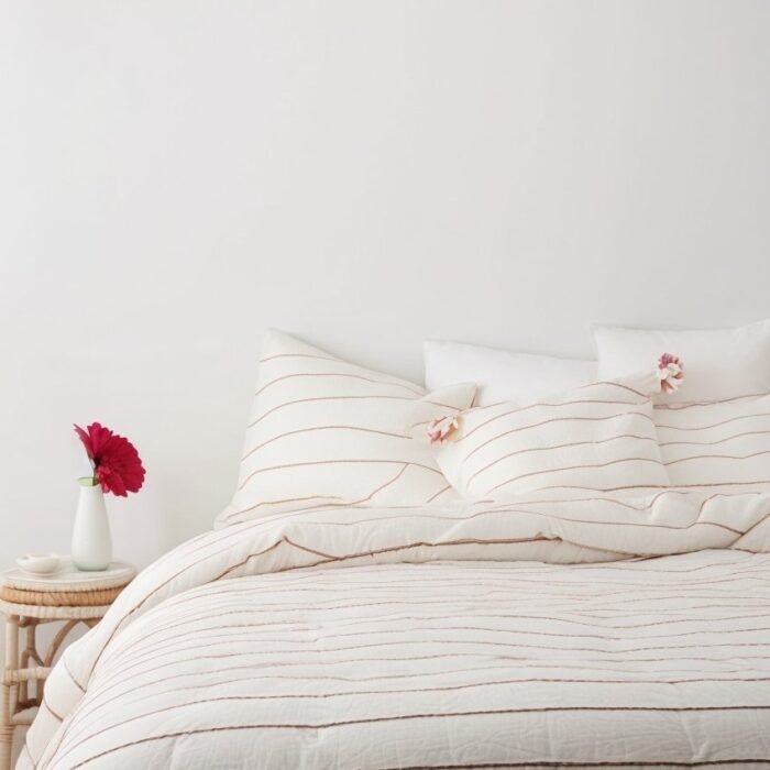 Komplet poszewek na kołdrę lnianą - paski cedrowe