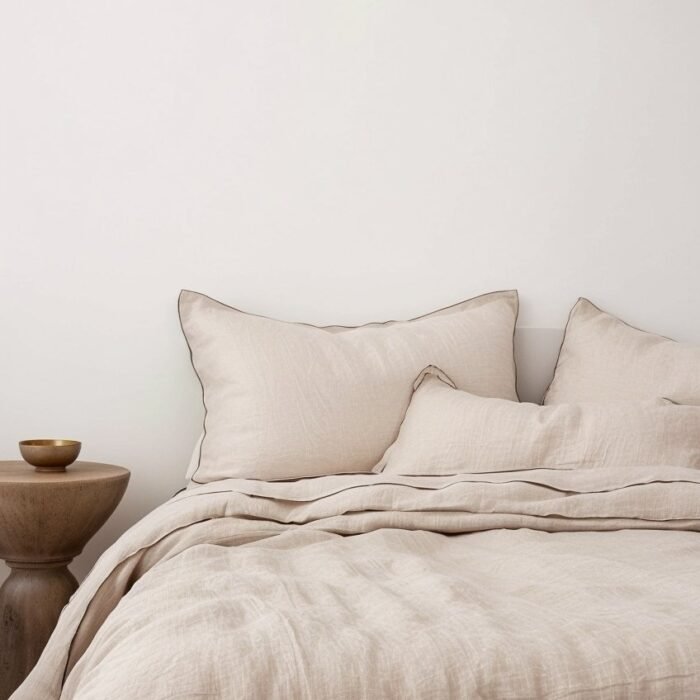 Komplet poszewek na kołdrę z lnu lamowanego – Naturalny i leśny