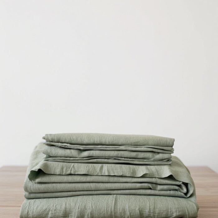 Komplet pościeli lnianej z poszewkami na poduszki - szałwia