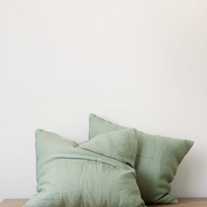 Zestaw 2 lnianych poszewek na poduszki Euro - szałwiowy